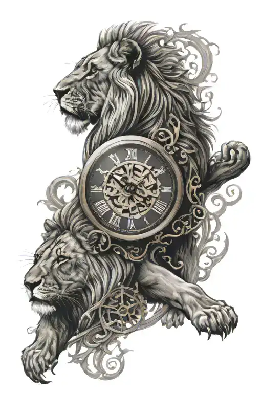 lions, cancer cell, clock face tattoo design idea