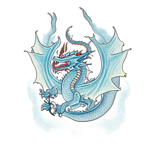 A traditional-style dragon holding a medical caduceus tattoo design idea