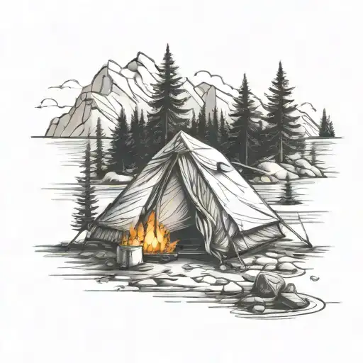 A spiritual symbol intertwined with a camping tent, reflecting your interest in spirituality and outdoor adventures tattoo design idea