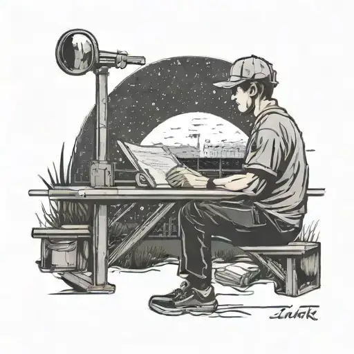 A silhouette of a student studying under a baseball field night sky tattoo design idea