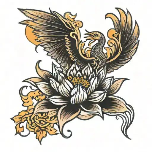 Phoenix rising lotus flower and ahnk tattoo design idea