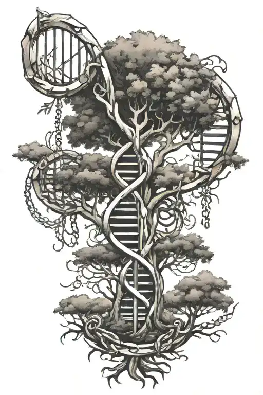 Dna chain and tree tattoo design idea