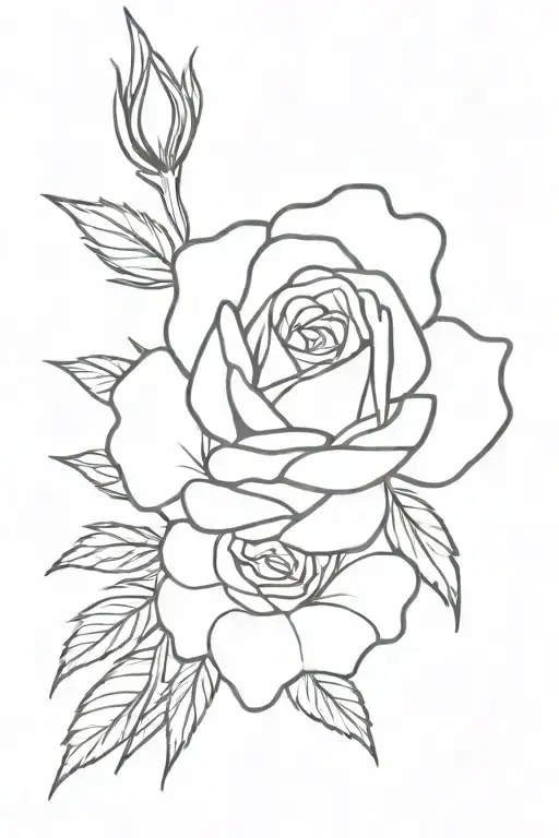 cute simple design of a rose and rosemary sprig side by side fine line black and white tattoo for girls tattoo design idea