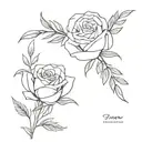 cute simple design of a rose and rosemary sprig side by side fine line black and white tattoo for girls  tattoo design idea