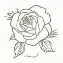 cute simple design of a rose and rosemary sprig side by side fine line black and white tattoo for girls  tattoo design idea