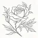 cute simple design of a rose and rosemary sprig side by side fine line black and white tattoo for girls  tattoo design idea