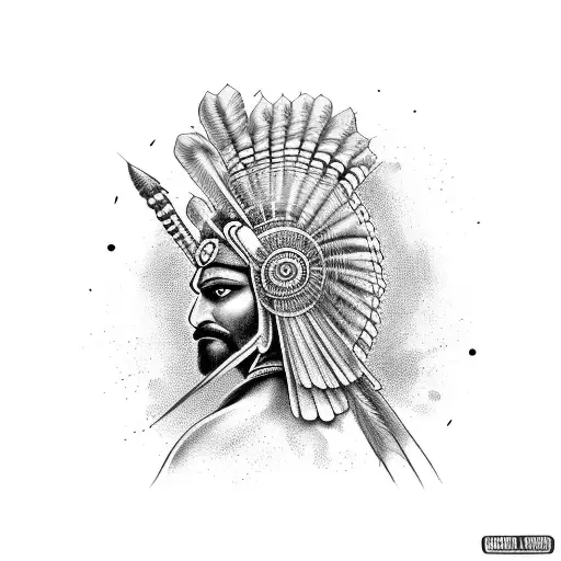 full body male Indian warrior with Spanish inspiring words tattoo design idea