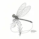 A semicolon dragonfly. The dragonfly is semicolon (» ; «) and the wings are drawn in detail. tattoo design idea