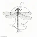 A semicolon dragonfly. The dragonfly is semicolon (» ; «) and the wings are drawn in detail. tattoo design idea