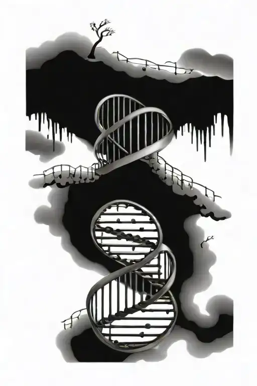 wrap around DNA double helix with a stream going through the helix tattoo design idea