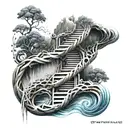 A double helix DNA strand intertwined with a flowing stream, symbolizing the connection between water and life tattoo design idea