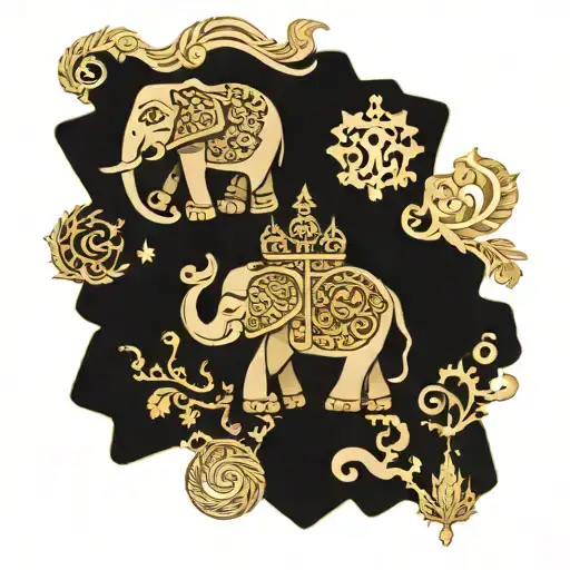 Pole star, vajra, 3 headed elephant, karpagha vriksham tree, prosperity symbol, abundance symbol, protection symbol  tattoo design idea