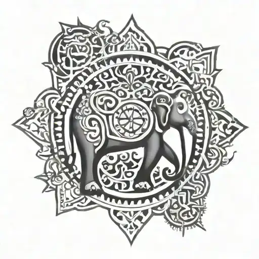 Pole star, vajra, 3 headed elephant, karpagha vriksham tree, prosperity symbol, abundance symbol, protection symbol  tattoo design idea