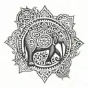Pole star, vajra, 3 headed elephant, karpagha vriksham tree, prosperity symbol, abundance symbol, protection symbol  tattoo design idea