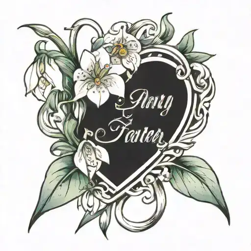 heart, name, snowdrop flowrrs tattoo design idea