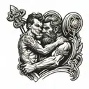 David vs Goliath but David is holding Goliaths head smiling  tattoo design idea