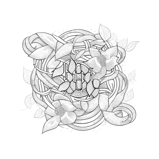A gaming controller entangled with vines and flowers in a blackwork style tattoo design idea