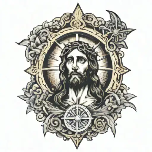 Jesus on a cross shaped like a compass  tattoo design idea