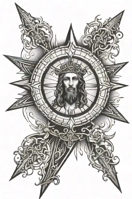 Jesus on a cross shaped like a compass  tattoo design idea