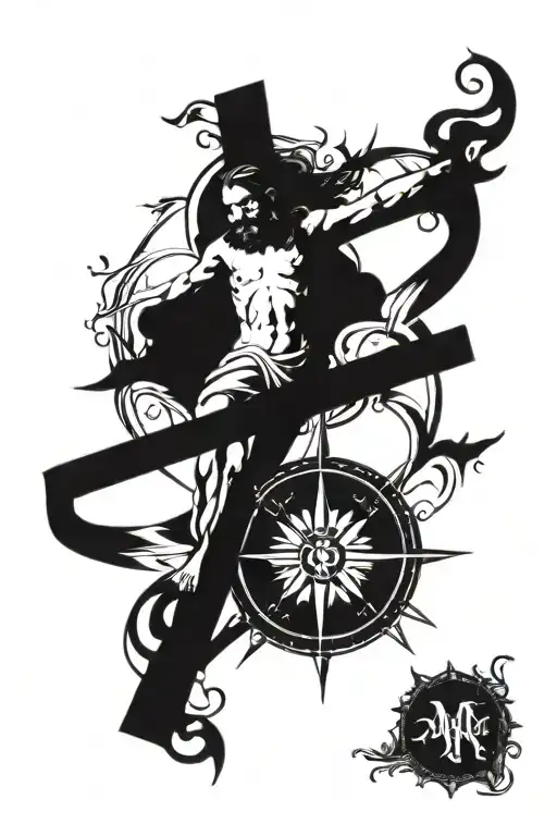 Jesus on a cross shaped like a compass  tattoo design idea