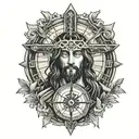 Jesus on a cross shaped like a compass  tattoo design idea