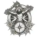 Jesus on a cross shaped like a compass  tattoo design idea