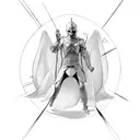 The Guardian's Dilemma: A guardian figure standing at a crossroads, torn between the forces of good and evil. The scales tattoo design idea