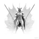 The Guardian's Dilemma: A guardian figure standing at a crossroads, torn between the forces of good and evil. The scales tattoo design idea