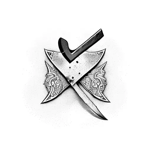 The executioner's axe with blood flowing from it, depicted in the style of an engraving tattoo design idea