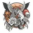 overcoming of struggle. battle vs darkness and light or good bs evil. tattoo design idea