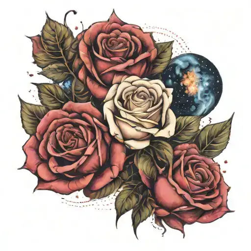 roses galaxy tattoo design idea