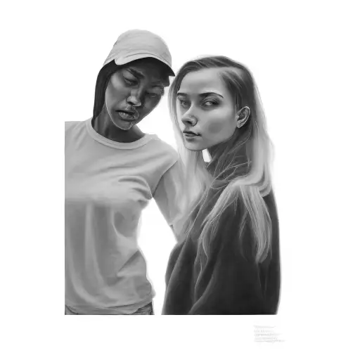 two women posing for a picture tattoo design idea