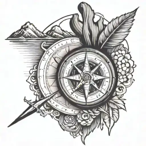 compass with mountains and an outlaw country music aesthetic   tattoo design idea