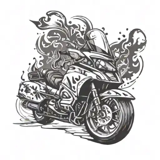 A rock n roll inspired snowmobile design with flames and music notes trailing behind tattoo design idea