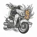 A rock n roll inspired snowmobile design with flames and music notes trailing behind tattoo design idea
