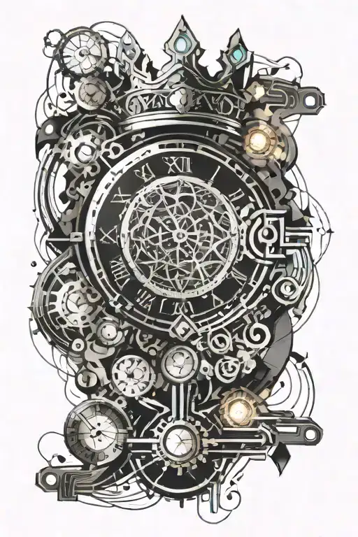 crown and clock melting tattoo design idea
