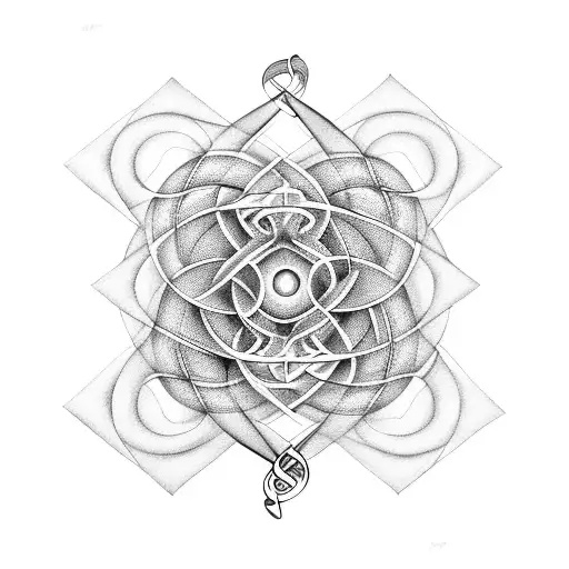 Musical notes intertwined with sacred geometry tattoo design idea