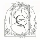 A celestial scene featuring the Sagittarius sun, Gemini moon, and Aries rising signs intertwined with vines and flowers tattoo design idea