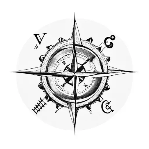 A black and gray tattoo of a nautical compass surrounded by realistic violet and daffodil flowers tattoo design idea