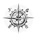 A black and gray tattoo of a nautical compass surrounded by realistic violet and daffodil flowers tattoo design idea