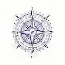 A sketch-style forearm tattoo featuring a nautical compass with a delicate orchid, violet, and daffodil bouquet tattoo design idea