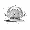 witch hat with writing "une sorcière comme les autres" tattoo design idea