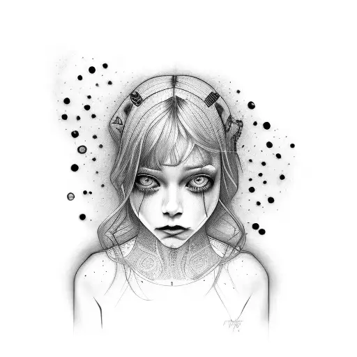 Twin girls, two faces, realistic, human tattoo design idea