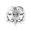 Twin girls, two faces, realistic, human tattoo design idea