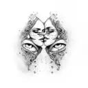 Twin girls, two faces, realistic, human tattoo design idea