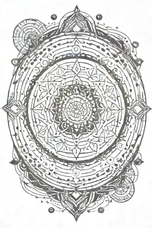 space vibe retro dimensions abstract dream mandala otherworldly minimal lines dots tattoo design idea