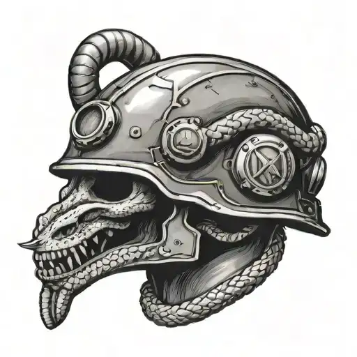 A combat medic helmet with a snake wrapped around a staff tattoo design idea