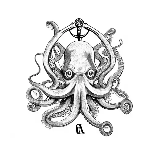 Octopus wrapped around an anchor and a map compass tattoo design idea