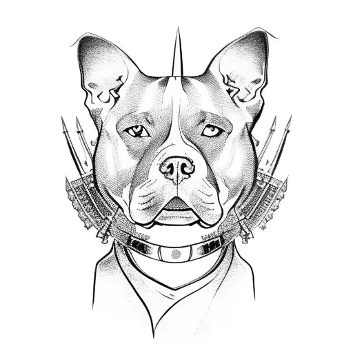 samurai with pets pitbull tattoo design idea