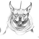samurai with pets pitbull tattoo design idea